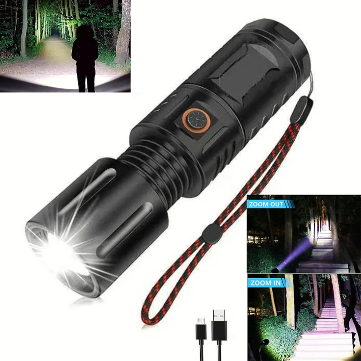 RECHARGEABLE LED TORCH LIGHT, WATERPROOF STRONG LED FLASHLIGHT WITH POWER BANK